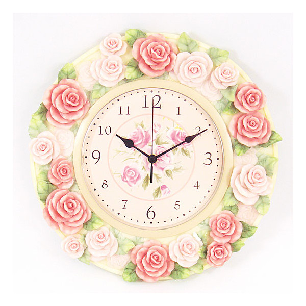 甘美なバラに囲まれて。レジン丸型壁掛け時計: プリンセスクラス 